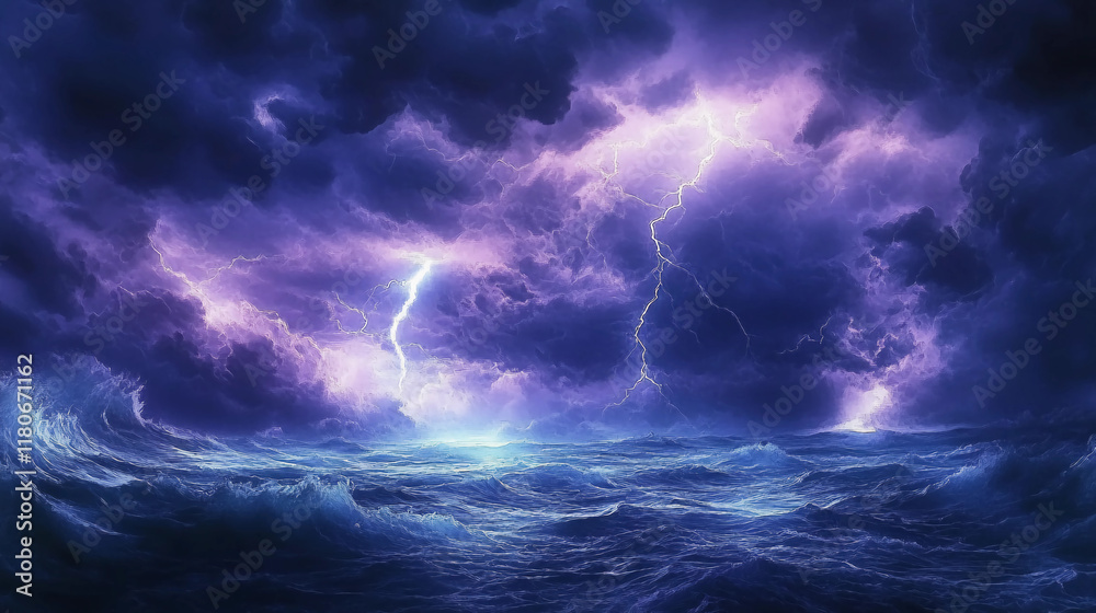 Dramatic Thunderstorm Over an Ocean at Night Dramatic Thunderstorm Over an Ocean at Night