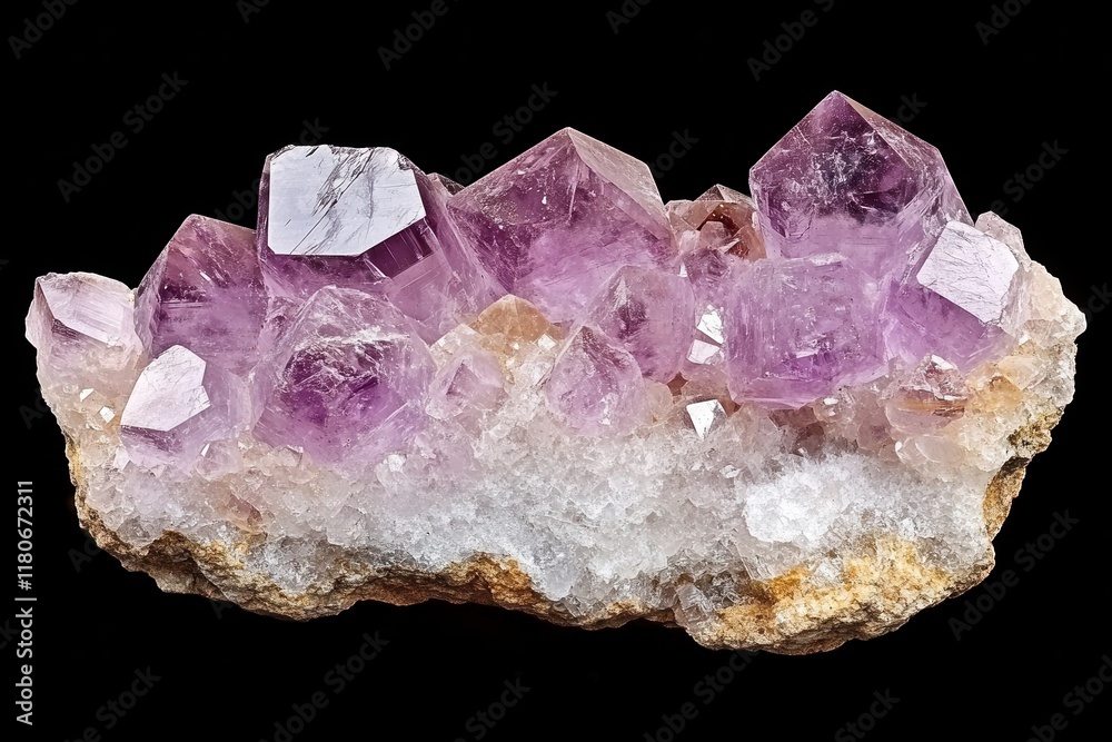 Fototapeta premium Stunning amethyst geode cluster with sharp crystals. Perfect for geology, spirituality, or luxury product visuals.