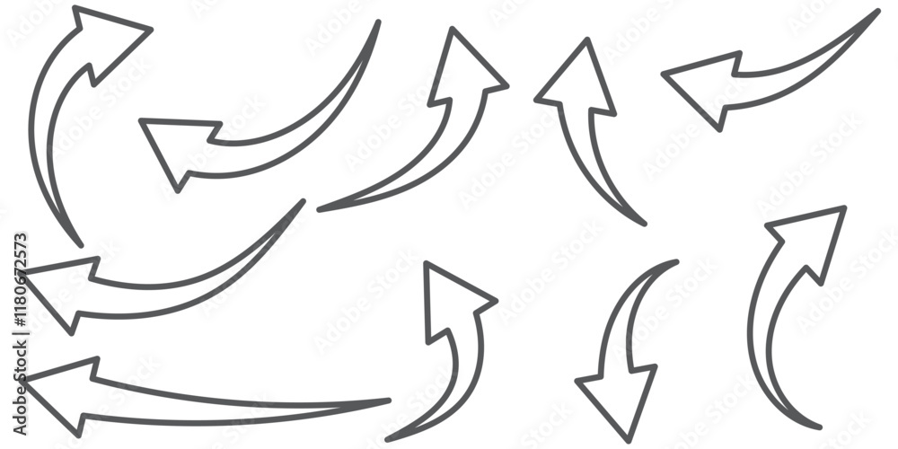 Hand painted, hand draw sketchy curve arrow blue arrow isolated on white background. This has clipping path. Hand painted, hand draw sketchy curve arrow blue arrow isolated on white background. This has clipping path.