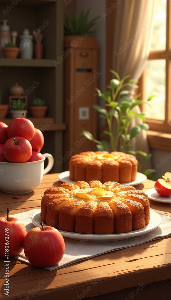 Fototapeta premium Apple Bundt Cake in Rustic Kitchen Scene