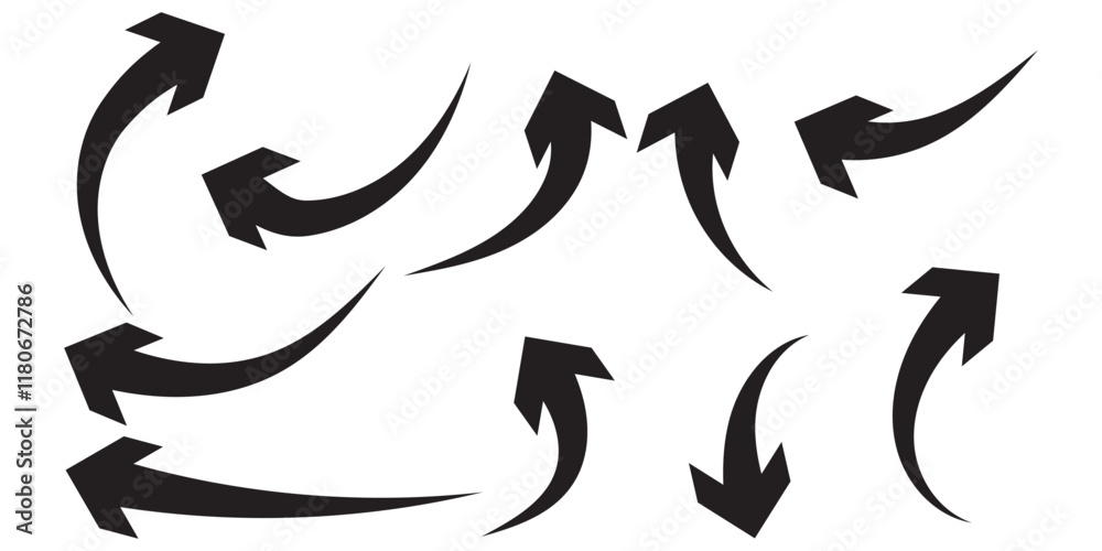 Hand painted, hand draw sketchy curve arrow blue arrow isolated on white background. This has clipping path. Hand painted, hand draw sketchy curve arrow blue arrow isolated on white background. This has clipping path.
