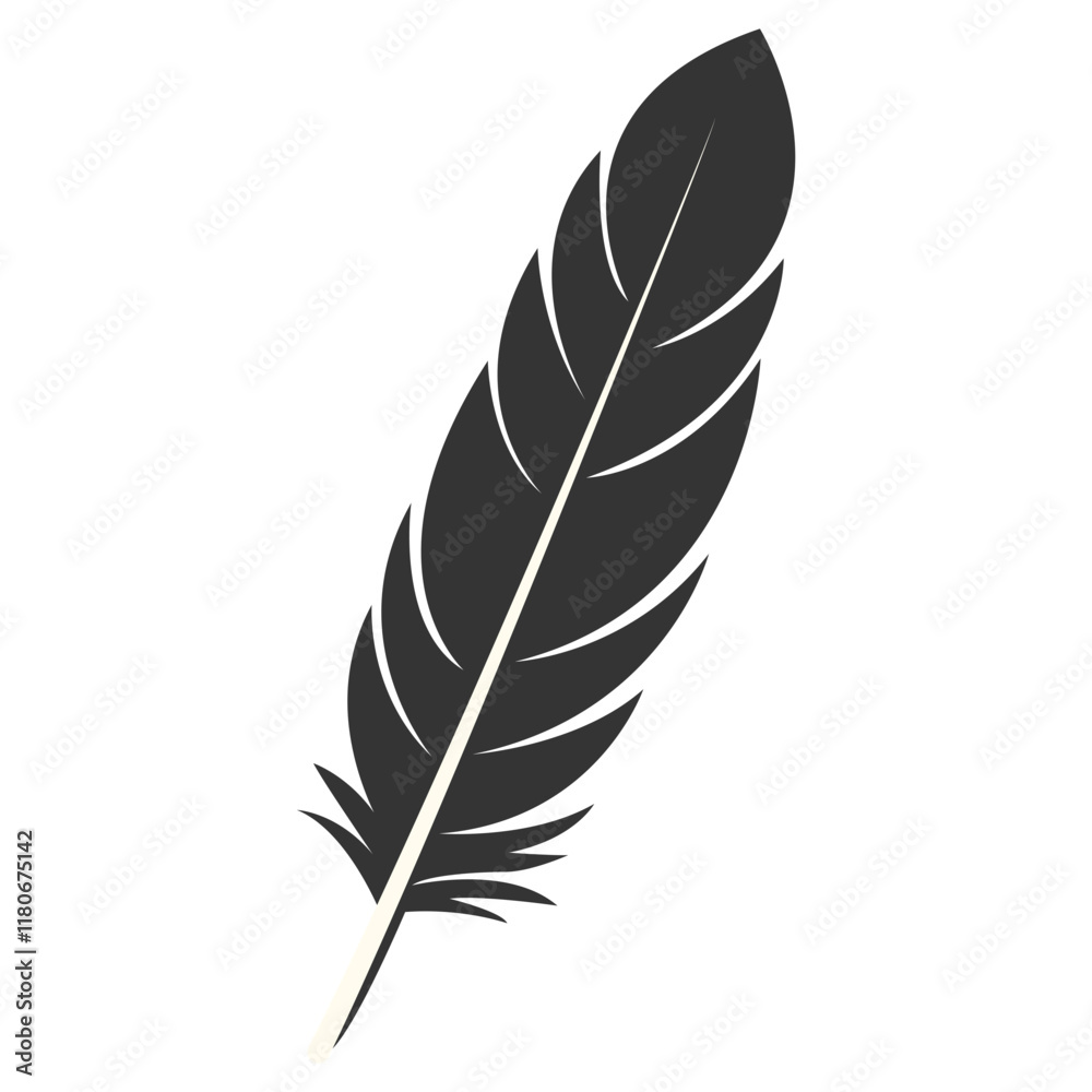 Fototapeta premium Black Silhouette of Majestic Feather. Isolated on White Background. Vector Illustration