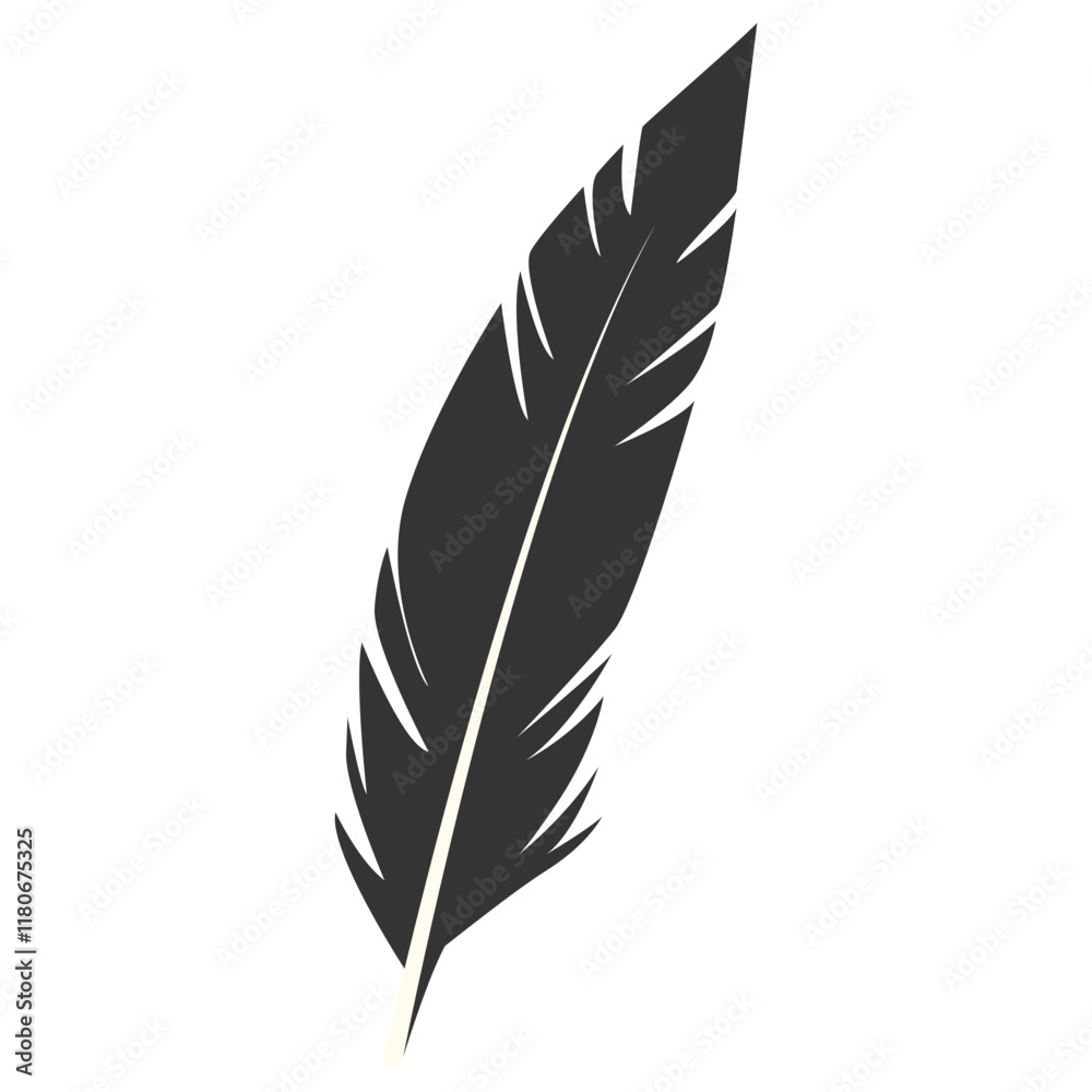 Obraz premium Black Silhouette of Majestic Feather. Isolated on White Background. Vector Illustration