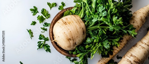 Wallpaper Mural Fresh Parsnip Root Vegetable with Parsley in Bowl Torontodigital.ca