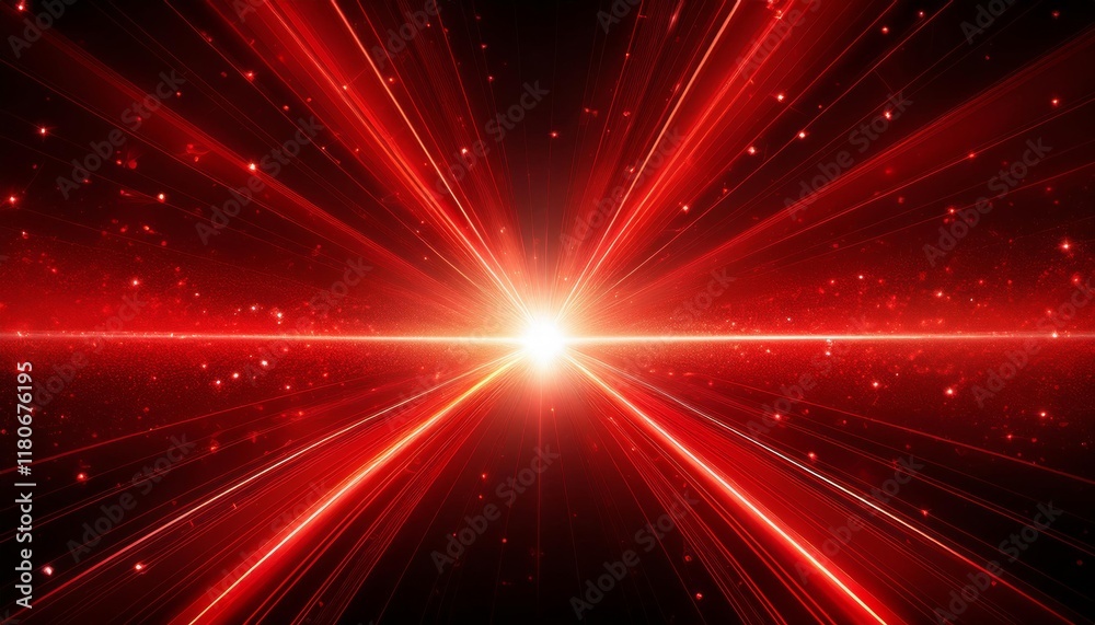 Naklejka premium Bright red light effect with rays and highlights, glow particle, black background