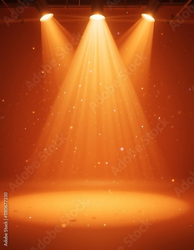 Three Spotlights Illuminate An Orange Stage