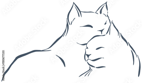 Vector illustration of a black silhouette of A Couple of cats cuddling