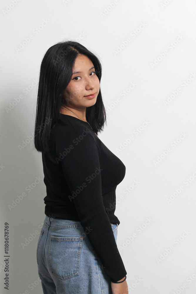 Young 18-year-old Latin brunette woman experiences the transition from childhood to adulthood, a happy and calm adolescence Young 18-year-old Latin brunette woman experiences the transition from childhood to adulthood, a happy and calm adolescence