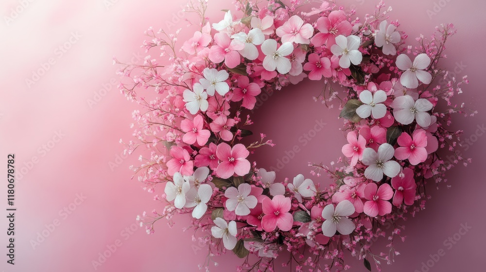 Obraz premium Soft Pastel Pink Watercolor Wreath on Gentle Pink Background