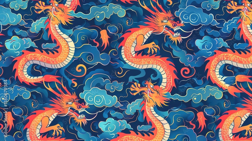 Fototapeta premium Chinese dragon seamless pattern wallpaper