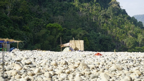Beautiful camping tents for tourists in Dawki or Umngot River, located at Meghalaya