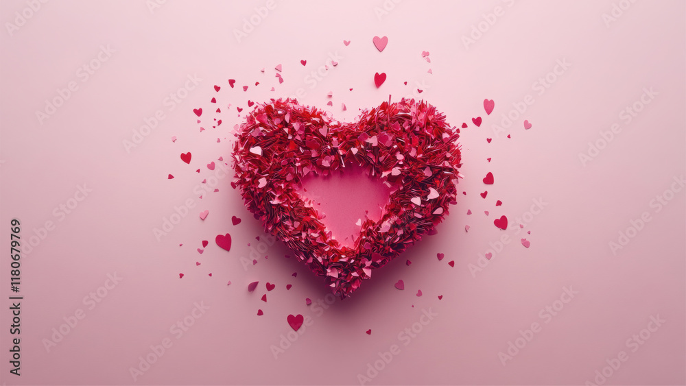 Cute Heart with Scattered Hearts On Pink Background Cute Heart with Scattered Hearts On Pink Background