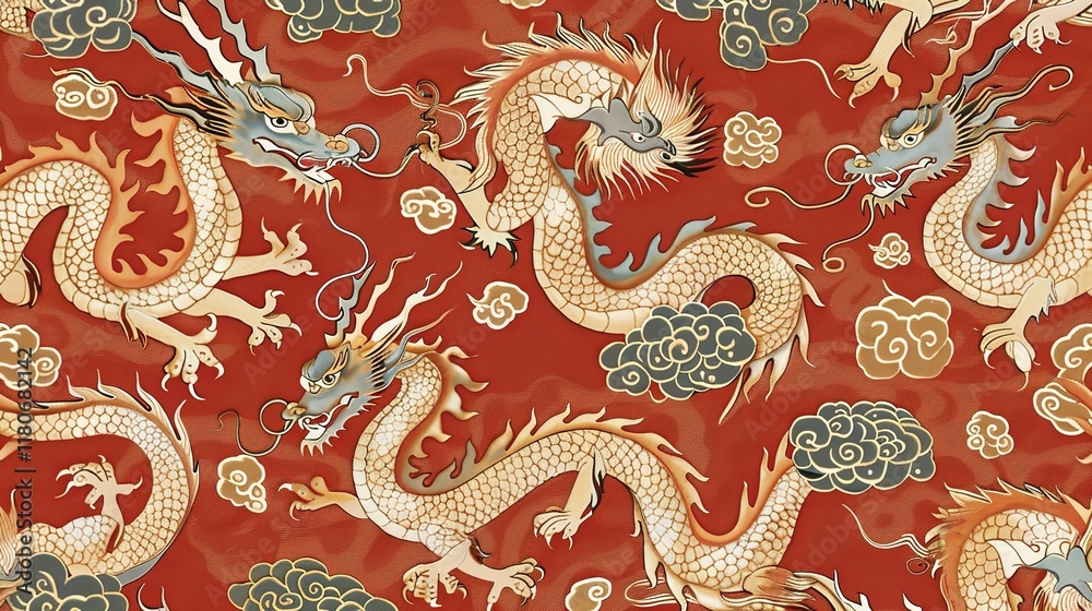 Obraz premium Chinese dragon seamless pattern wallpaper