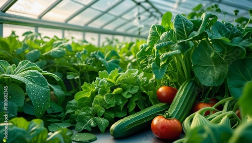 Abundant Fresh Vegetables in a Hydroponic Greenhouse