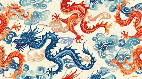 Wallpaper Mural Chinese dragon seamless pattern wallpaper Torontodigital.ca