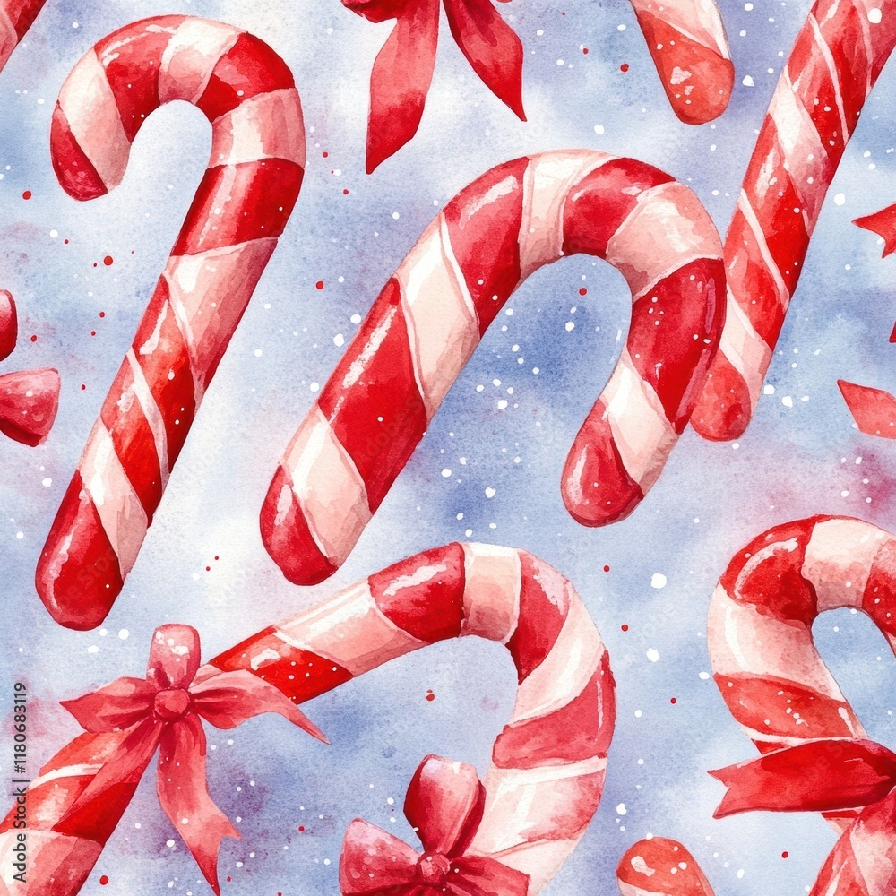Naklejka premium Colorful Candy Canes with Bows on Festive Background