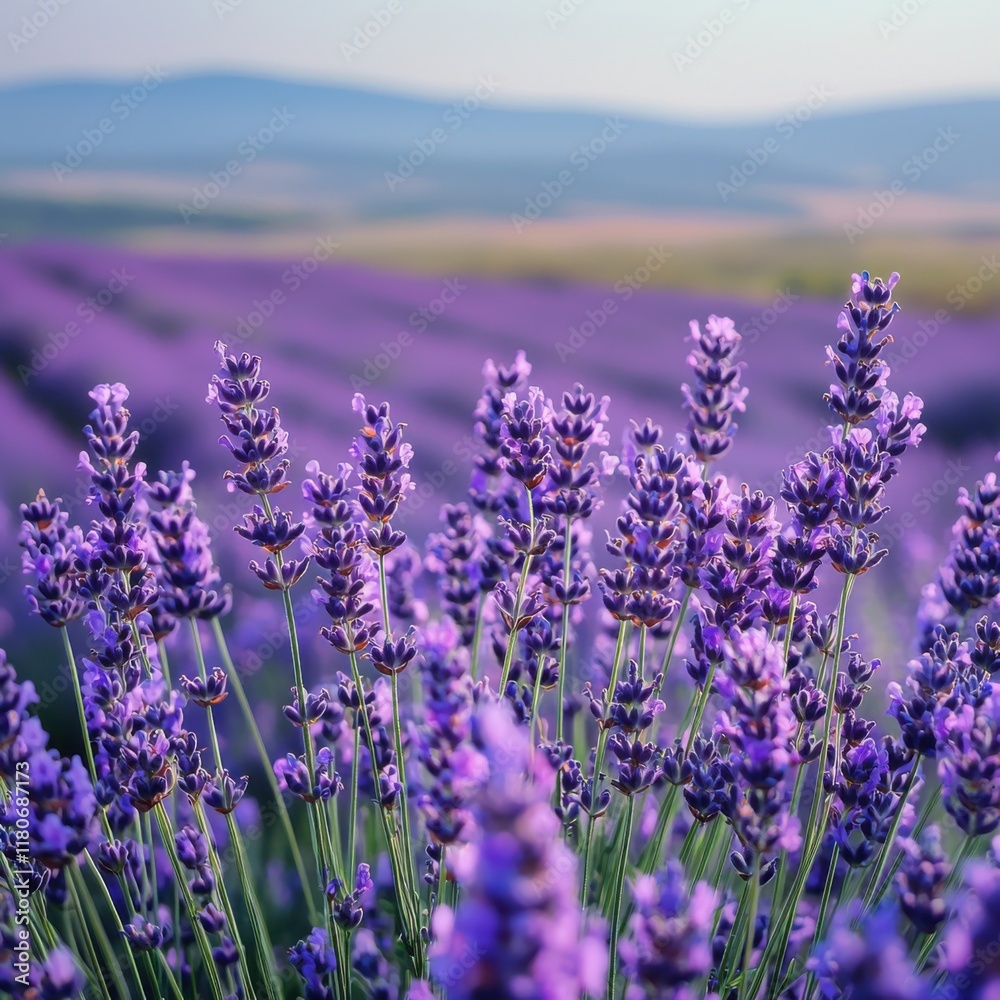 Naklejka premium Lavender fields blooming in countryside landscape nature photography scenic viewpoint tranquil environment