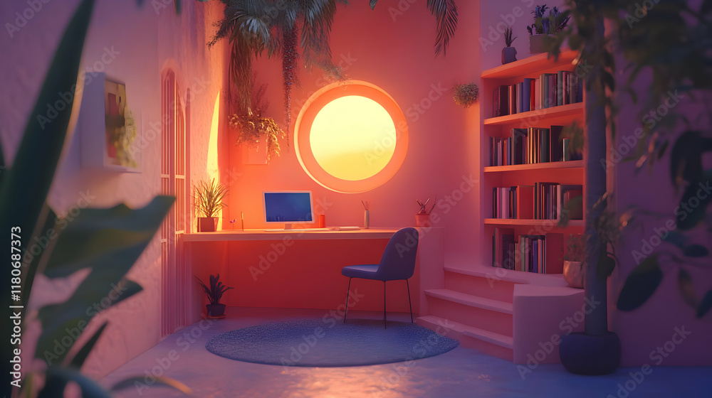 Fototapeta premium Sunset Workspace 3D Illustration