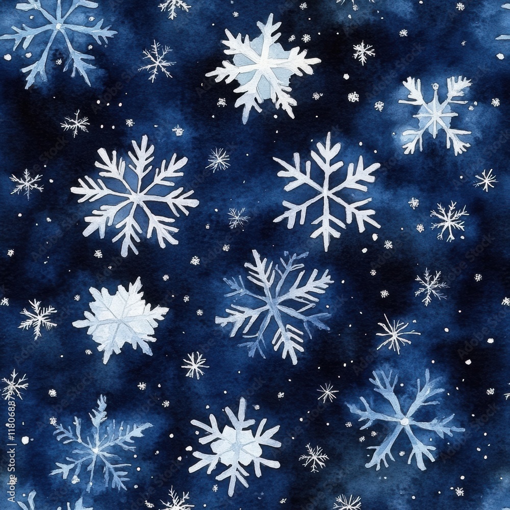 Winter Pattern with Snowflakes on Blue Background Winter Pattern with Snowflakes on Blue Background