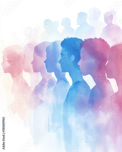 A group of people are painted in different colors, with some being blue