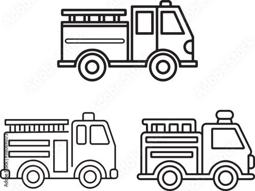 line art drawing of fire truck silhouette design vector art illustration