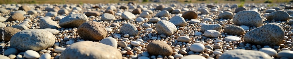 Rocky surface with scattered pebbles and boulders, natural, field Rocky surface with scattered pebbles and boulders, natural, field