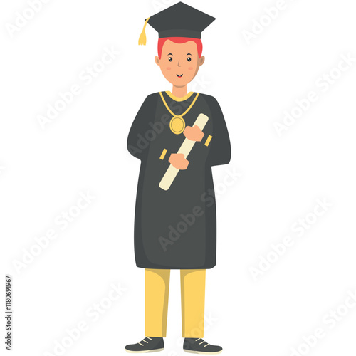 Happy Person Graduation at University with Cartoon Design Concept. Vector Illustration 