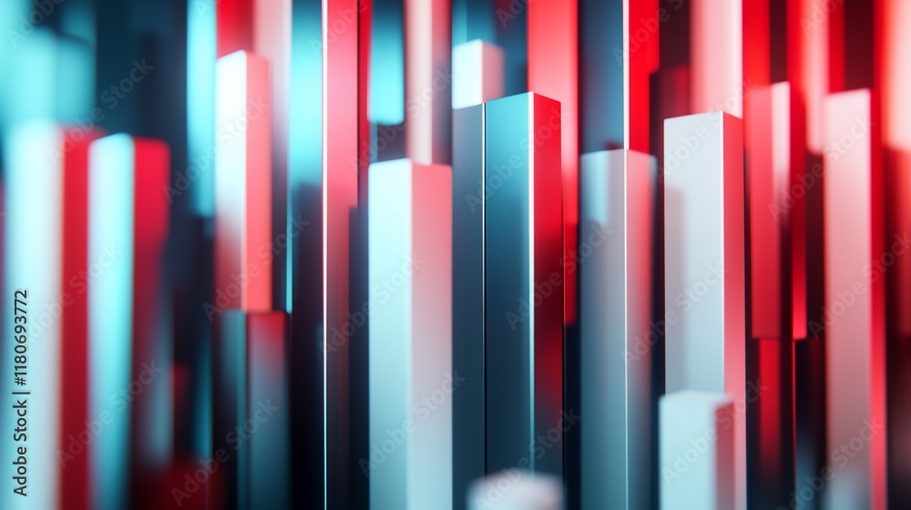 Obraz premium Abstract 3D rendering of colorful, vertical bars, creating a dynamic and modern background.