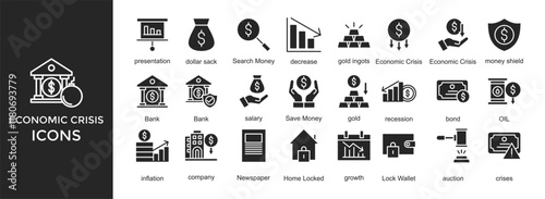 economic crisis icon set. with icon bank,finance,economy,crisis,economic