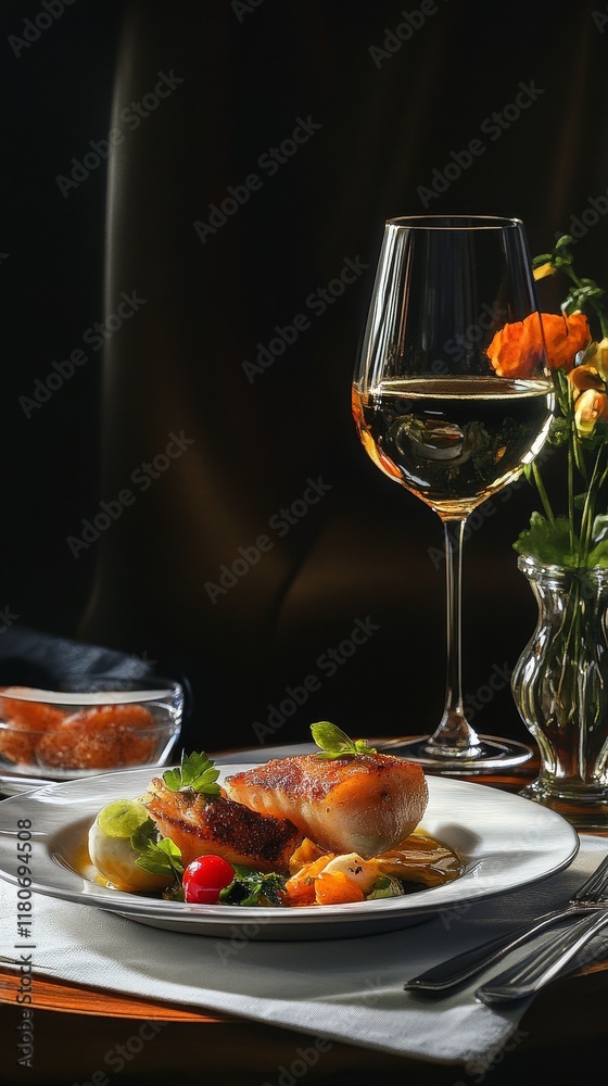 Capture a realistic gourmet scene with perfectly plated dishes, rich textures, and vibrant colors that showcase the artistry and elegance of fine dining. Capture a realistic gourmet scene with perfectly plated dishes, rich textures, and vibrant colors that showcase the artistry and elegance of fine dining.