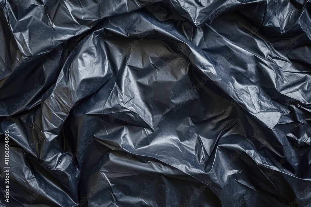 Obraz premium Dark, crumpled plastic bag texture. Ideal for backgrounds, illustrating concepts of waste or environmental issues.