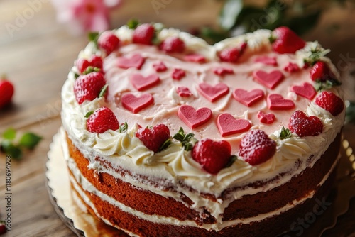 Wallpaper Mural Delicious Heart Shaped Strawberry Cake With Hearts Torontodigital.ca