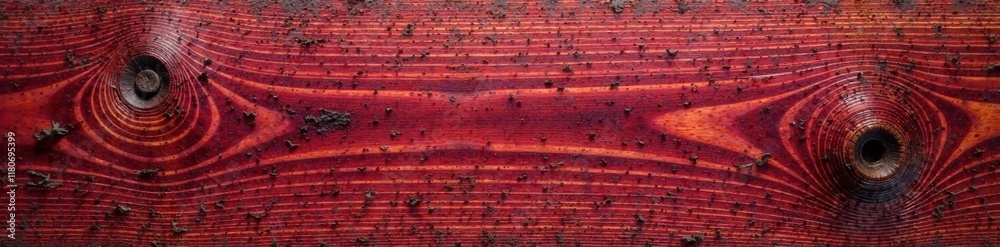 Wooden plank with prominent year rings and knots in Siam rosewood, timber, wood grain