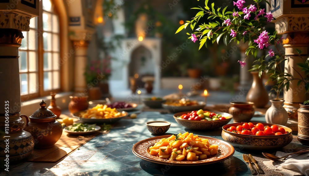 Delicious Middle Eastern Feast: A Table Set for a Sumptuous Meal Delicious Middle Eastern Feast: A Table Set for a Sumptuous Meal