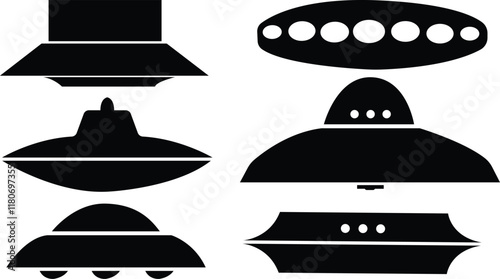 Ufo in space,Flat ufo icon illustration design, Simple alien ship symbol vector,Flying Saucer Silhouette vector illustration