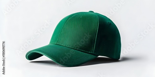 Bright Green Baseball Cap with Copyspace on Plain White Background for Branding Advertising or Merchandise photo