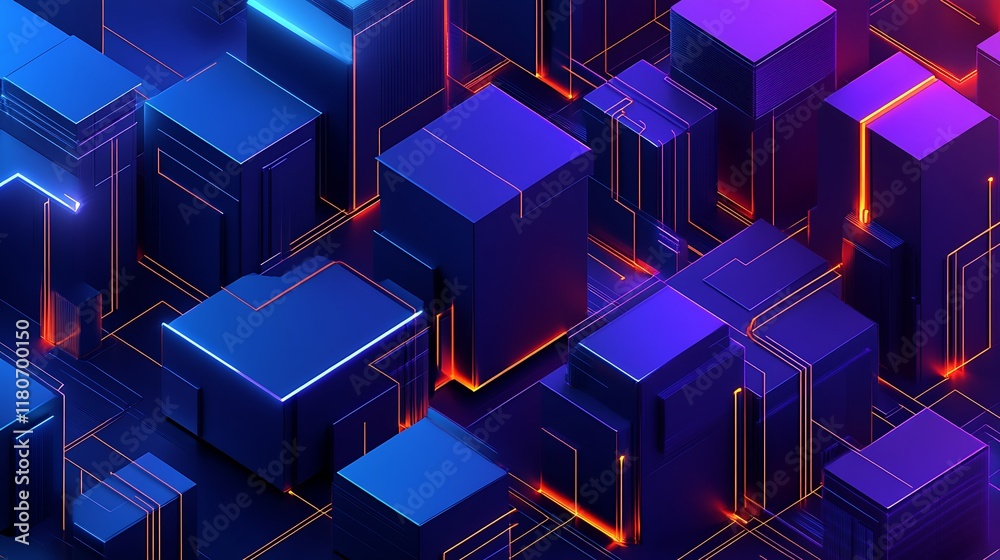 Abstract Neon Cubes Illuminated Cityscape Design Abstract Neon Cubes Illuminated Cityscape Design
