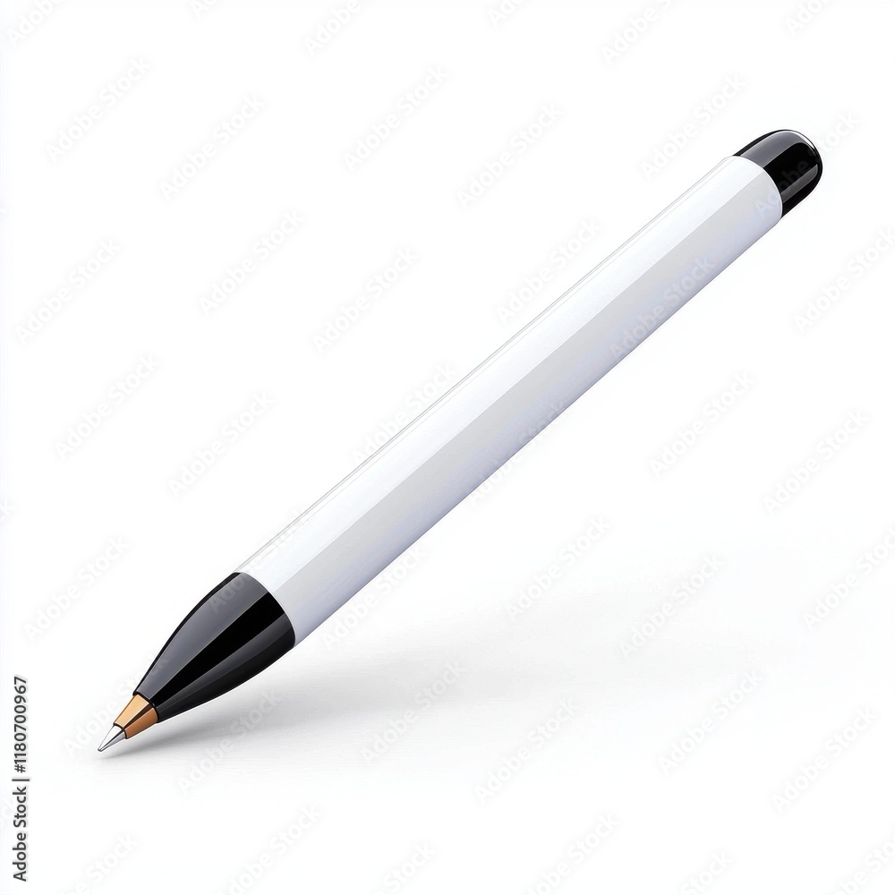 Sleek White Pen with Black Cap on a Clean White Background Sleek White Pen with Black Cap on a Clean White Background
