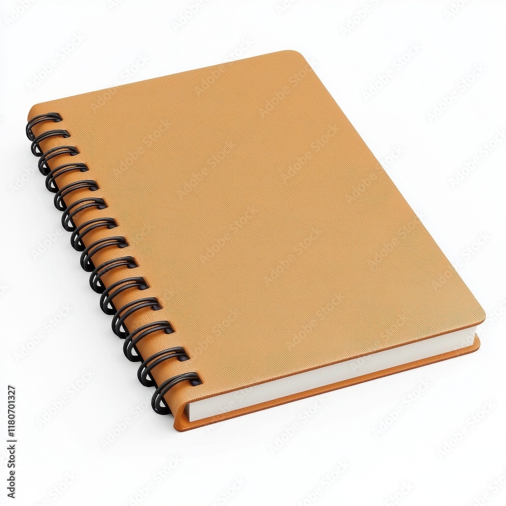 Spiral Bound Notebook with Brown Cover on White Background Spiral Bound Notebook with Brown Cover on White Background