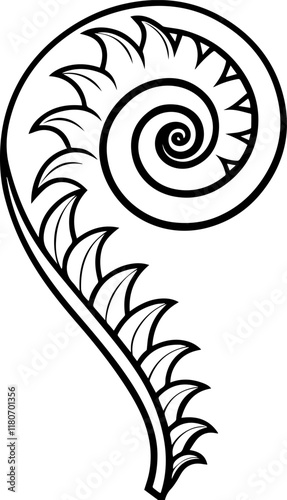 fiddlehead fern outline coloring book page line art vector illustration