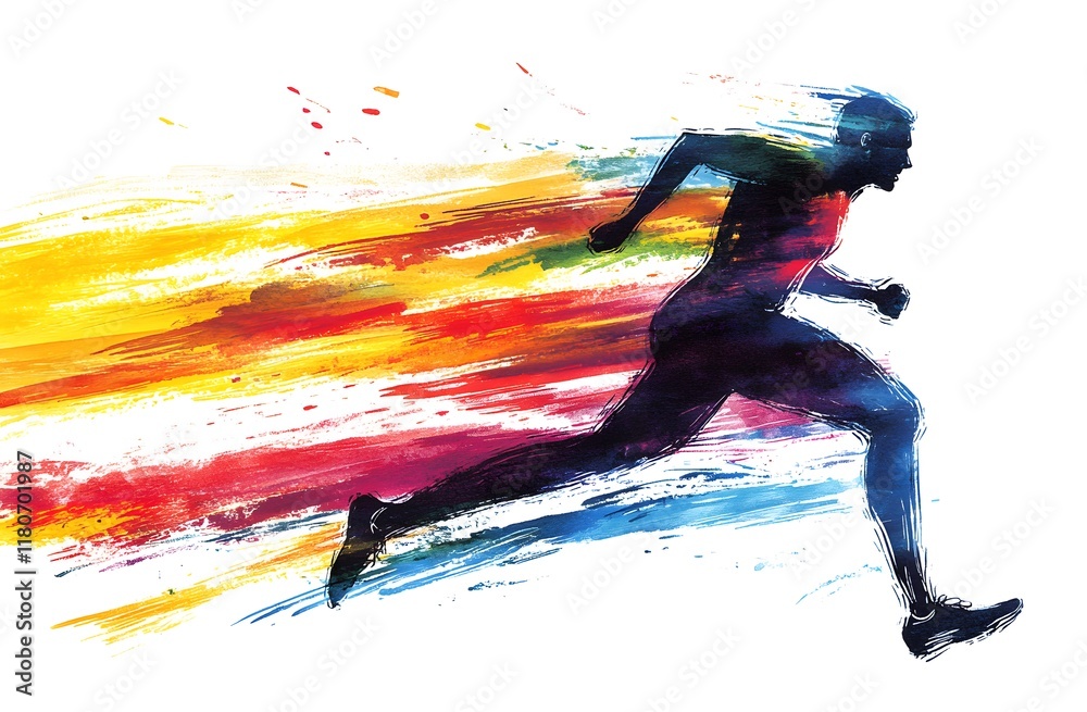 Fototapeta premium Dynamic Abstract Painting of a Running Athlete in Colorful Motion Streaks