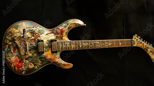 Hand-painted Vintage Guitar: A Whimsical Masterpiece photo