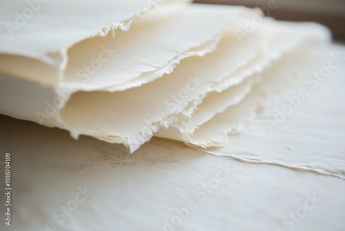 Stack of Handmade Textured Cream Colored Paper Sheets photo