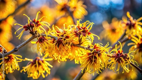 Autumn's witch hazel blooms: stunning Hamamelis virginiana photos capture fall's medicinal beauty.