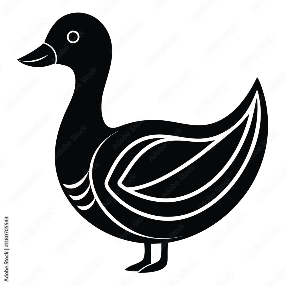 A basic duck icon with a curved beak and simple wing lines, vector art.