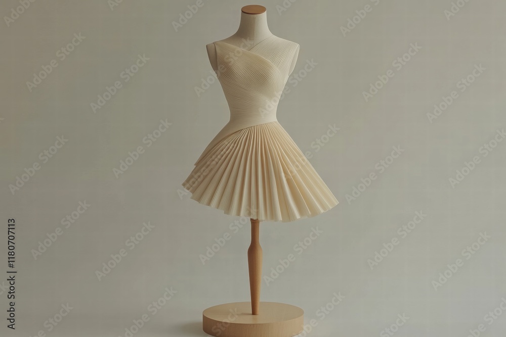 Elegant Dress Form Displaying Stylish Pleated Fashion Design Elegant Dress Form Displaying Stylish Pleated Fashion Design