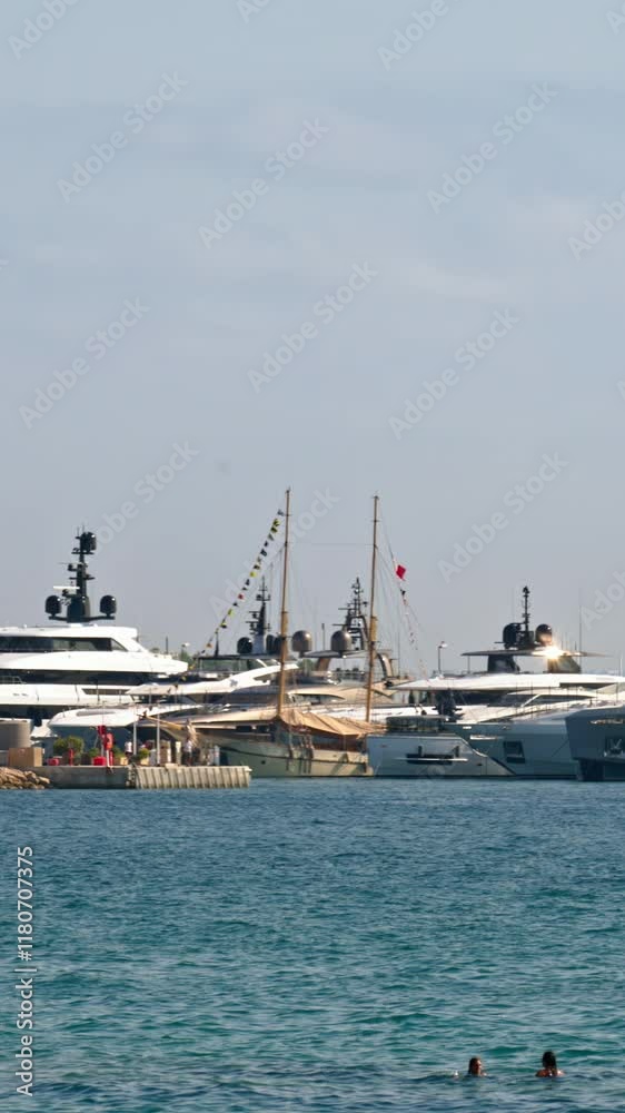 Boats docked in the Port de Cannes, France. Vertical