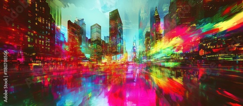 Wallpaper Mural Vibrant city street at night with colorful reflections. Torontodigital.ca