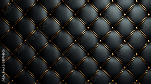 Wallpaper Mural Black tufted leather upholstery with gold stitching. Torontodigital.ca