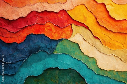 Abstract Layered Colorful Paper Landscape Artwork photo